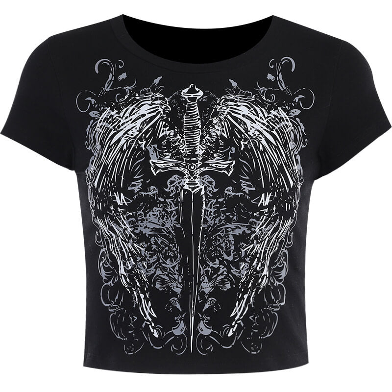 Gothic Sword Wings Polyester Crop Top | Gthic.com