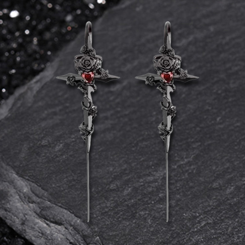 Gothic Taboo Rose Sword Copper Earrings | Gthic.com