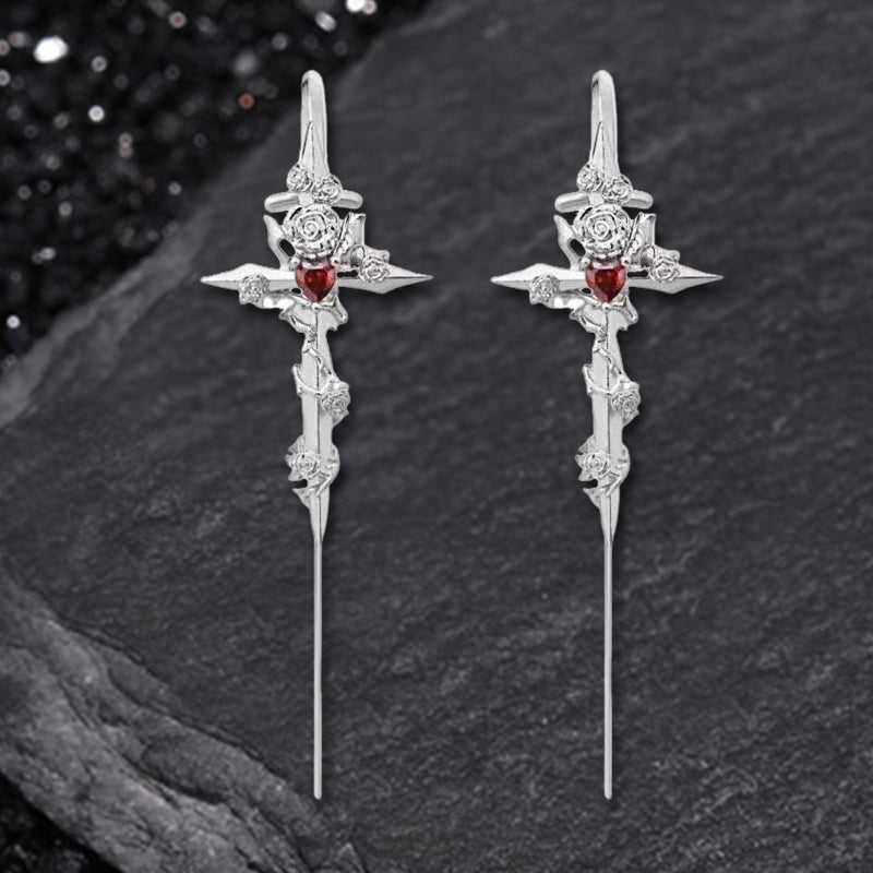 Gothic Taboo Rose Sword Copper Earrings | Gthic.com