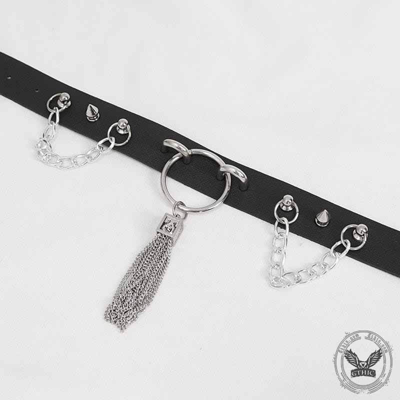 Gothic Tassel Chain Rivets Choker Necklace