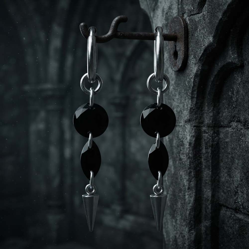 Gothic Teardrop Zircon Spikes Stainless Steel Earrings