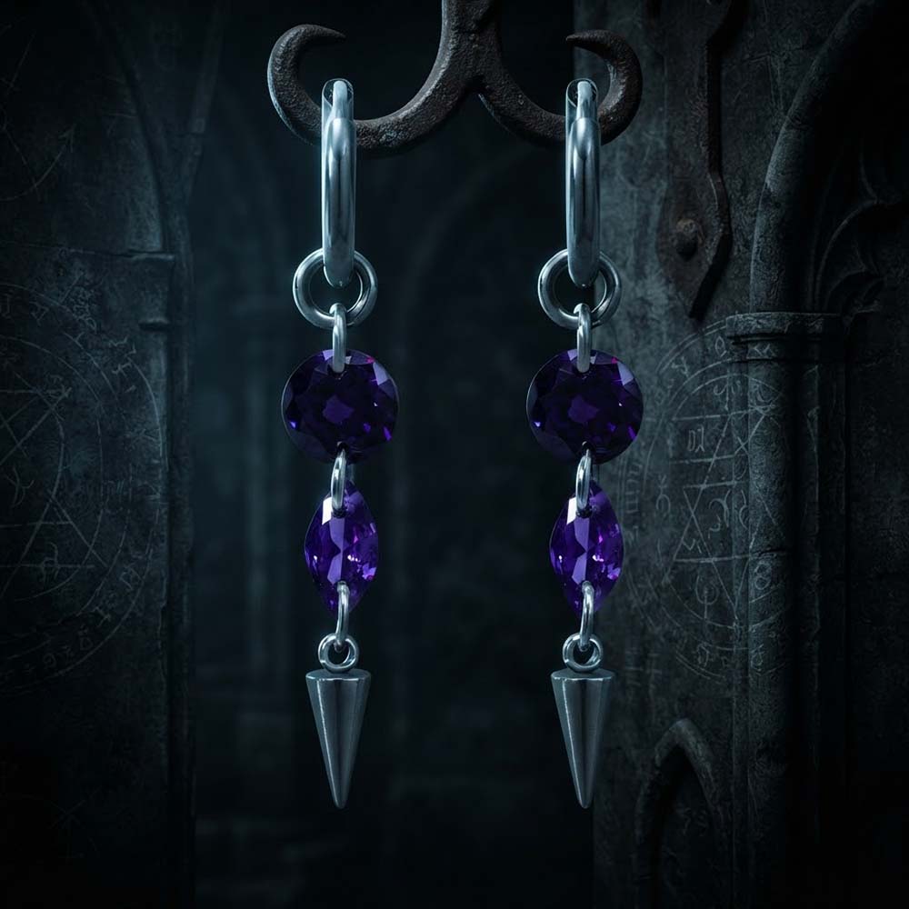 Gothic Teardrop Zircon Spikes Stainless Steel Earrings