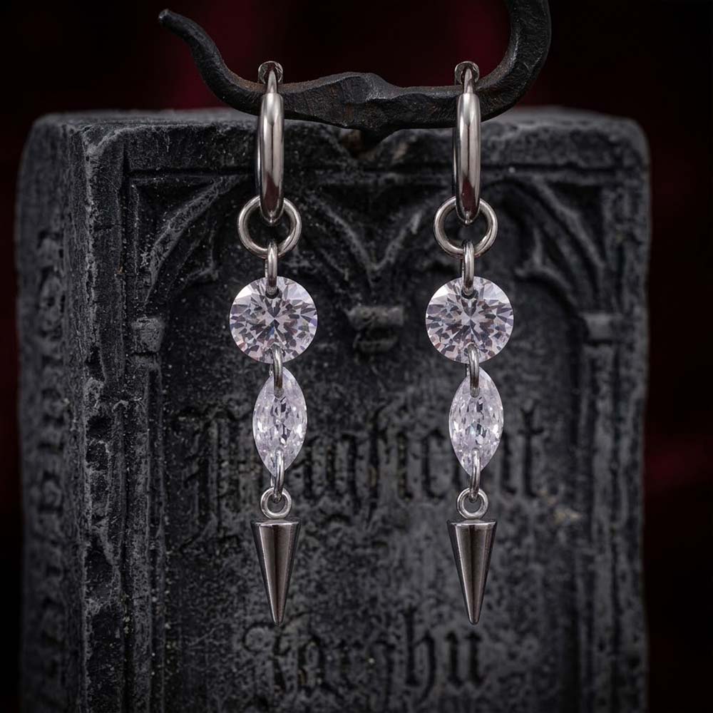 Gothic Teardrop Zircon Spikes Stainless Steel Earrings