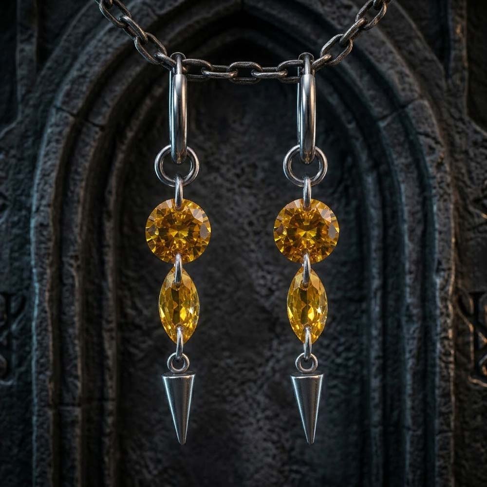 Gothic Teardrop Zircon Spikes Stainless Steel Earrings