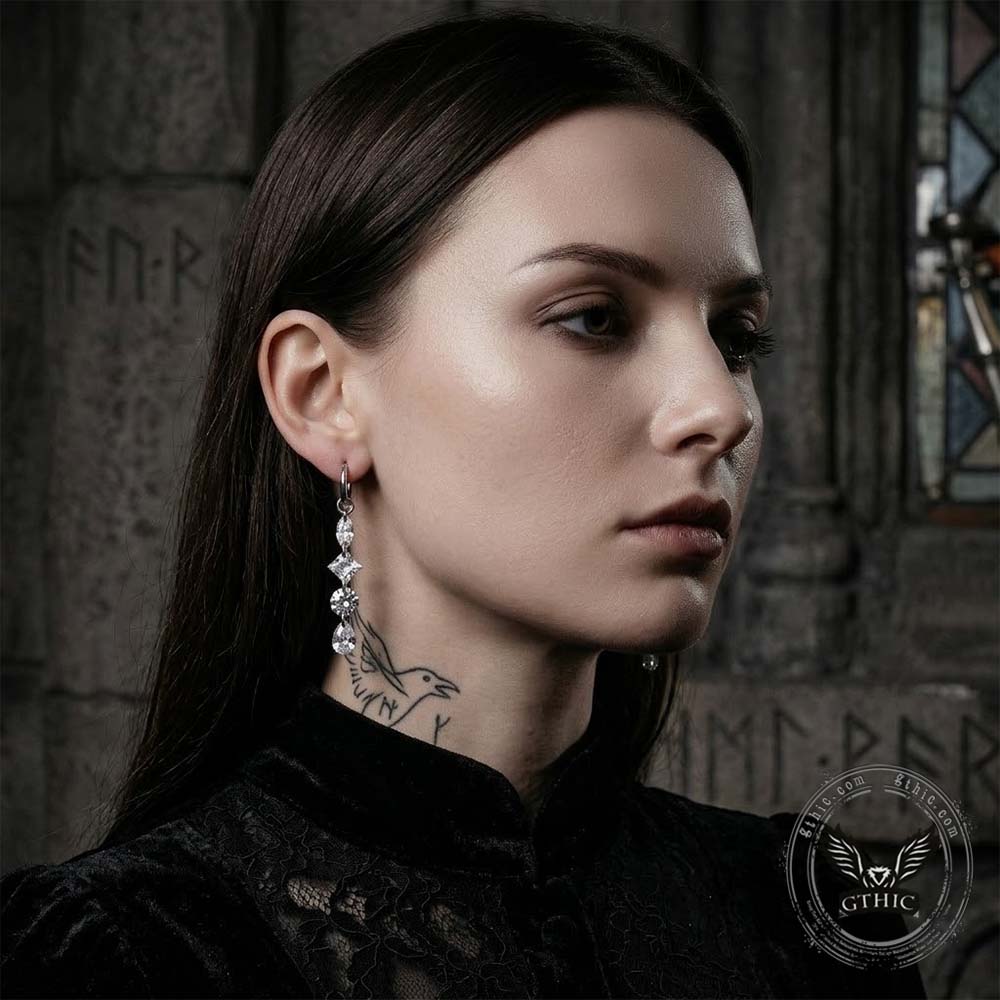 Gothic Teardrop Zircon Stainless Steel Drop Earrings | Gthic.com
