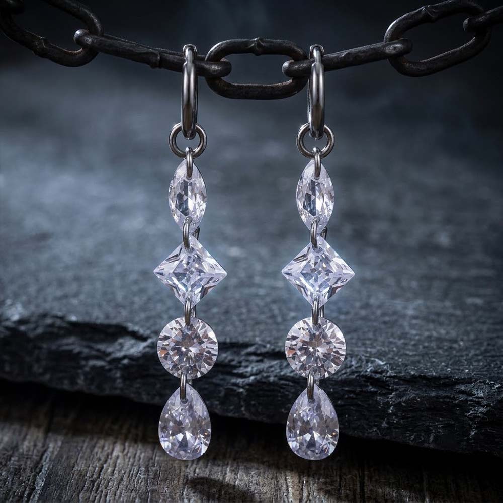 Gothic Teardrop Zircon Stainless Steel Drop Earrings