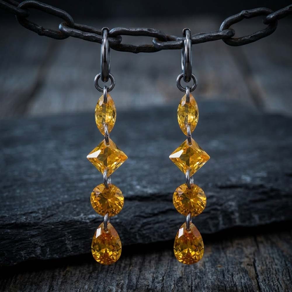 Gothic Teardrop Zircon Stainless Steel Drop Earrings