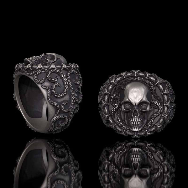 Gothic Tentacle Skull Head Sterling Silver Ring | Gthic.com