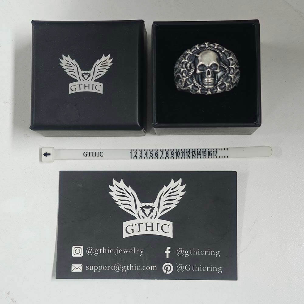 Gothic Tentacle Skull Head Sterling Silver Ring