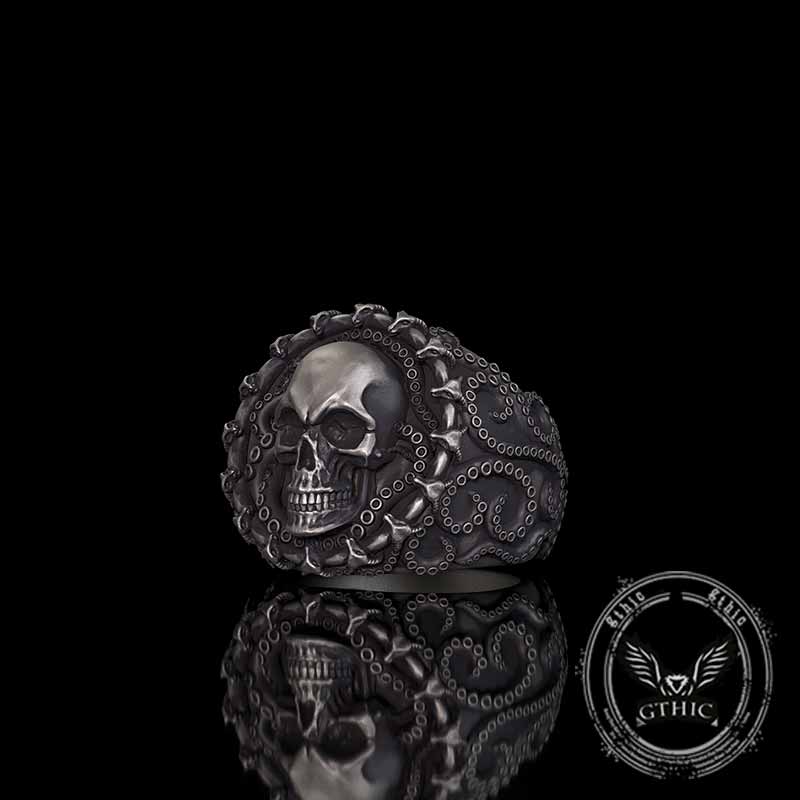 Gothic Tentacle Skull Head Sterling Silver Ring | Gthic.com