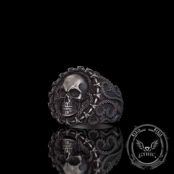 Gothic Tentacle Skull Head Sterling Silver Ring | Gthic.com