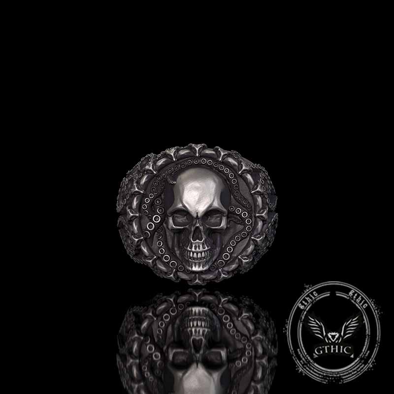 Gothic Tentacle Skull Head Sterling Silver Ring | Gthic.com
