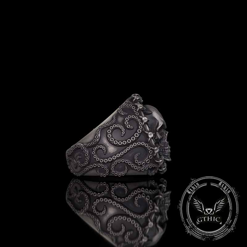 Gothic Tentacle Skull Head Sterling Silver Ring | Gthic.com