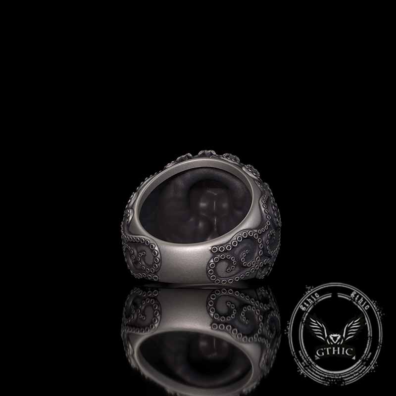 Gothic Tentacle Skull Head Sterling Silver Ring | Gthic.com