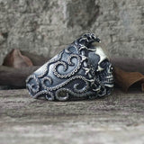 Gothic Tentacle Skull Head Sterling Silver Ring