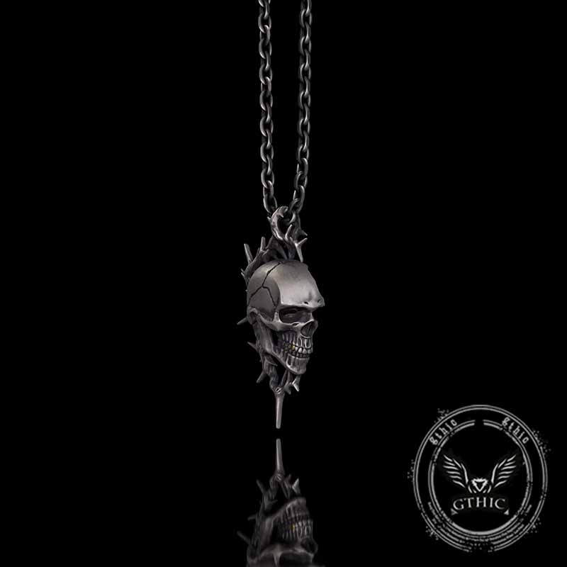 Gothic Thorn Broken Skull Sterling Silver Pendant 02 | Gthic.com