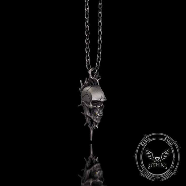 Gothic Thorn Broken Skull Sterling Silver Pendant 02 | Gthic.com