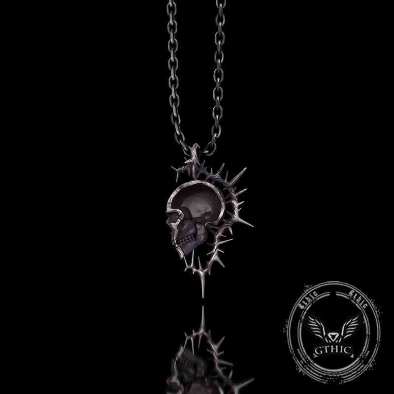 Gothic Thorn Broken Skull Sterling Silver Pendant
