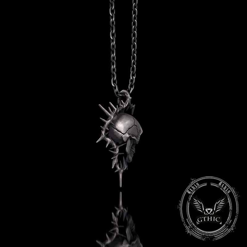 Gothic Thorn Broken Skull Sterling Silver Pendant