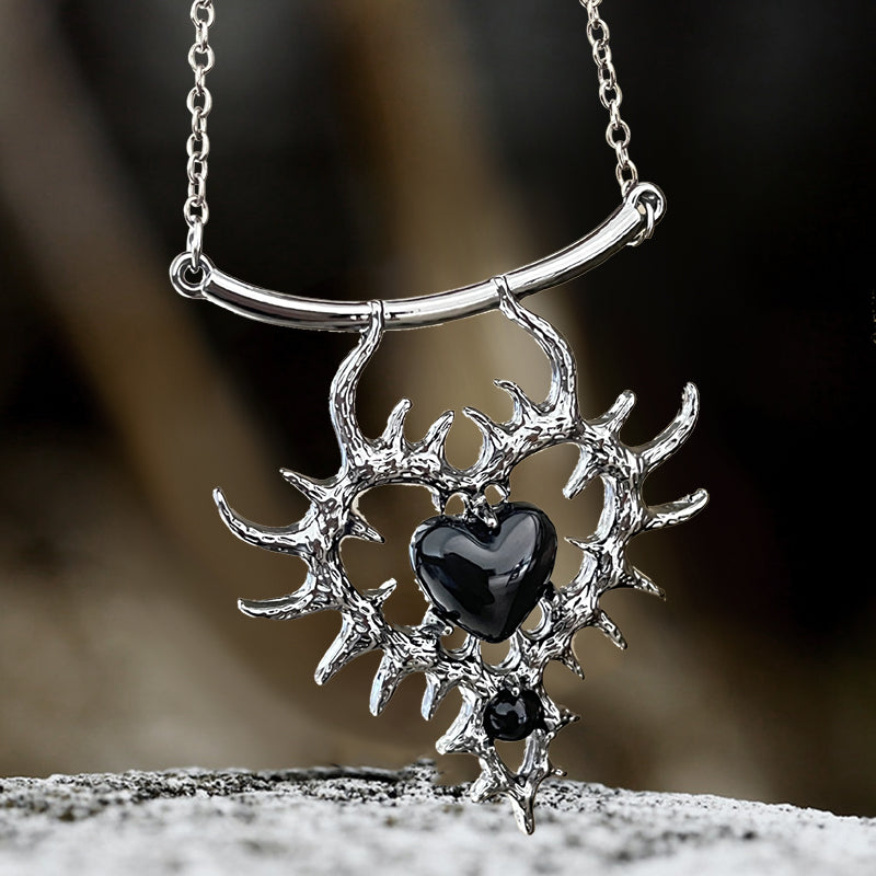 Gothic Thorn Double Heart Alloy Pendant