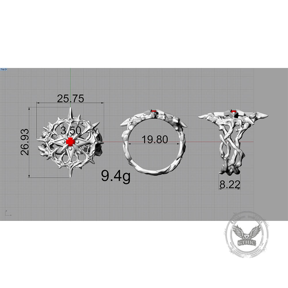 Gothic Thorn Gemstone Star Sterling Silver Ring