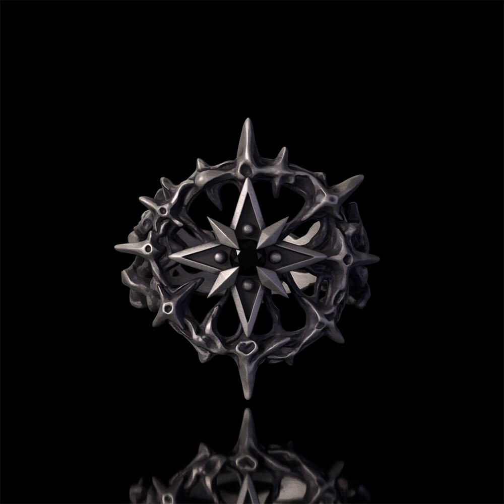 Gothic Thorn Gemstone Star Sterling Silver Ring