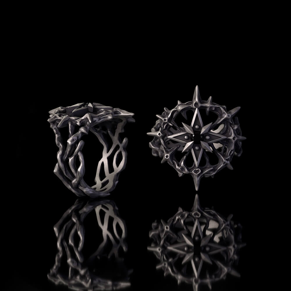 Gothic Thorn Gemstone Star Sterling Silver Ring | Gthic.com