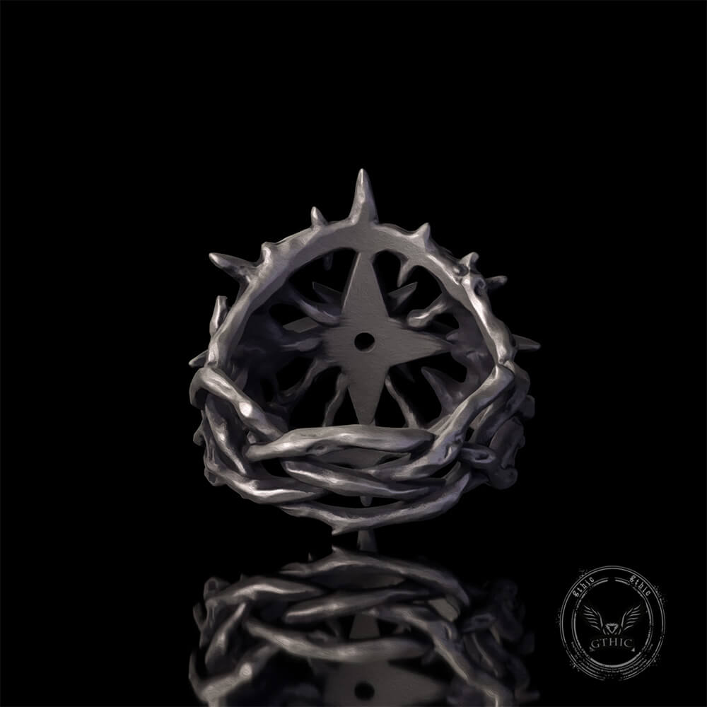 Gothic Thorn Gemstone Star Sterling Silver Ring