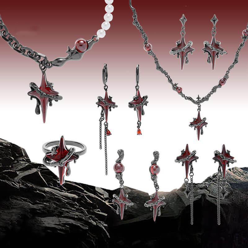 Gothic Thorns Four-Pointed Star Alloy Jewelry Set | Gthic.com
