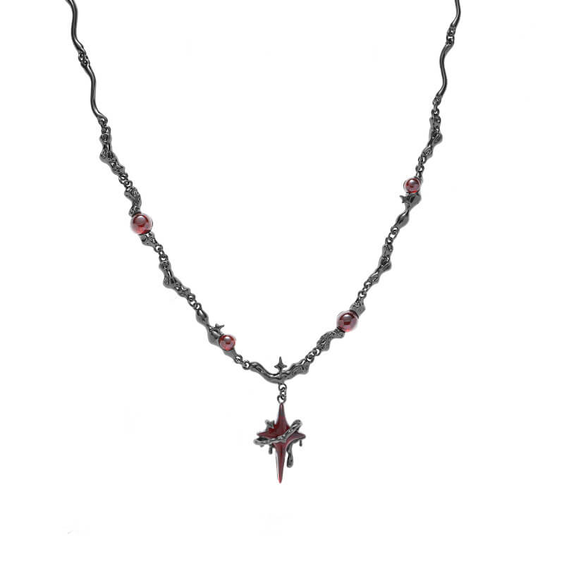 Gothic Thorns Four-Pointed Star Alloy Necklace | Gthic.com