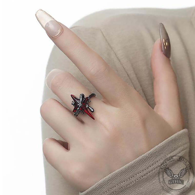Gothic Thorns Four-Pointed Star Alloy Open Ring