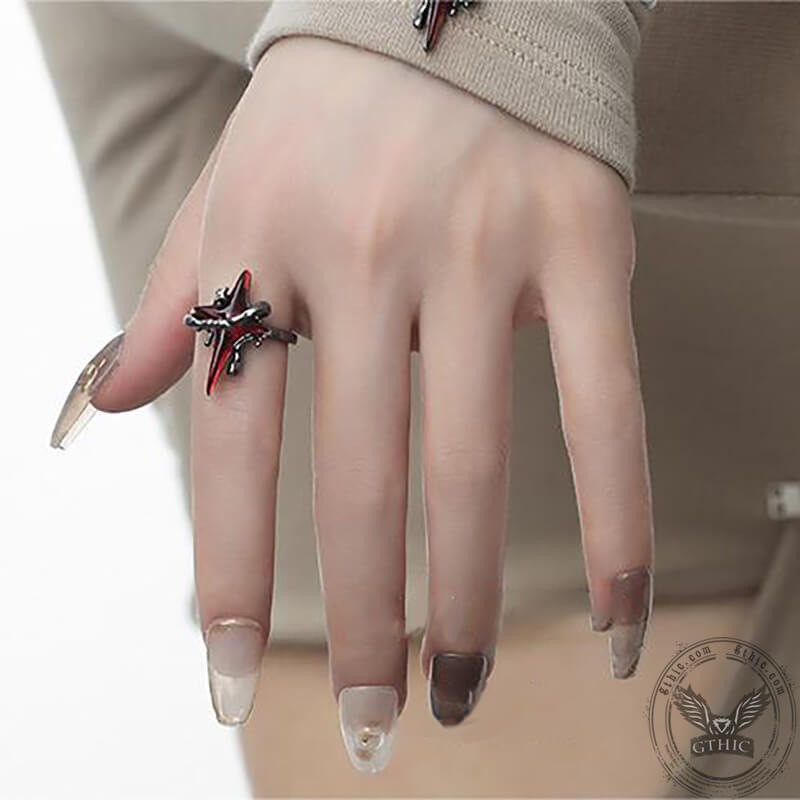 Gothic Thorns Four-Pointed Star Alloy Open Ring