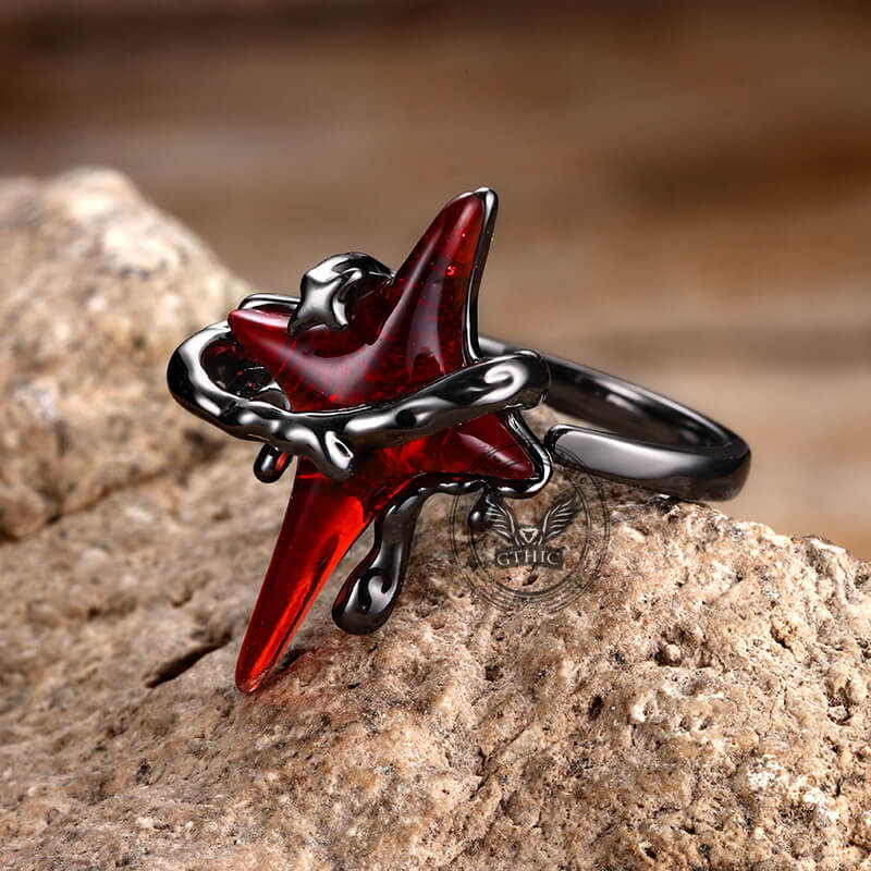 Gothic Thorns Four-Pointed Star Alloy Open Ring