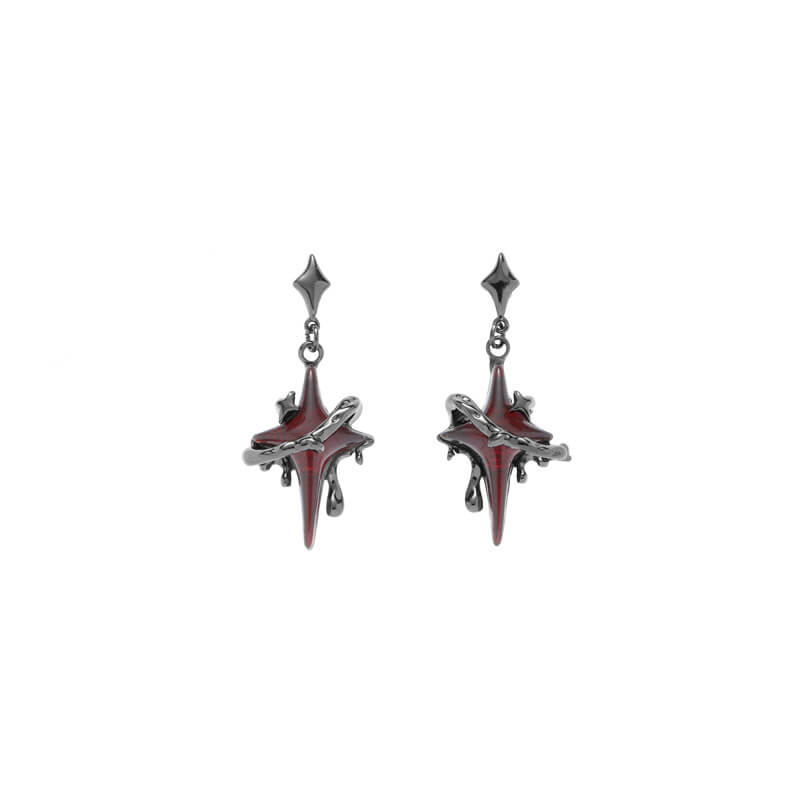 Gothic Thorns Four-Pointed Star Zircon Alloy Stud Earrings | Gthic.com