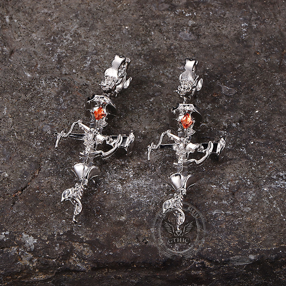 Gothic Thorns Rose Nails Cross Copper Stud Earrings