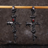 Gothic Thorns Rose Nails Cross Copper Stud Earrings