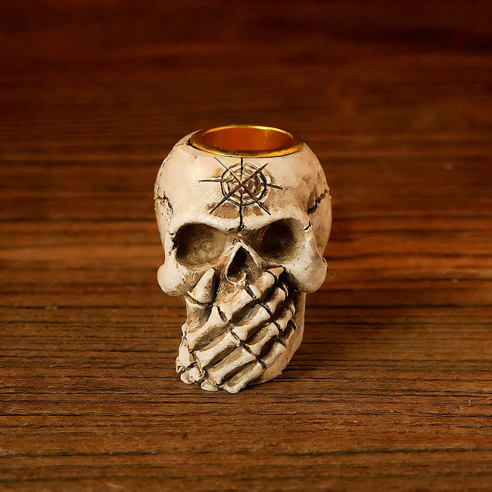Gothic Three No Halloween Skull Resin Candle Holder