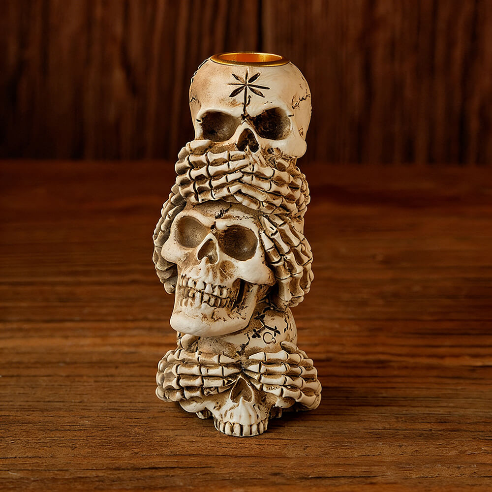 Gothic Three No Halloween Skull Resin Candle Holder | Gthic.com