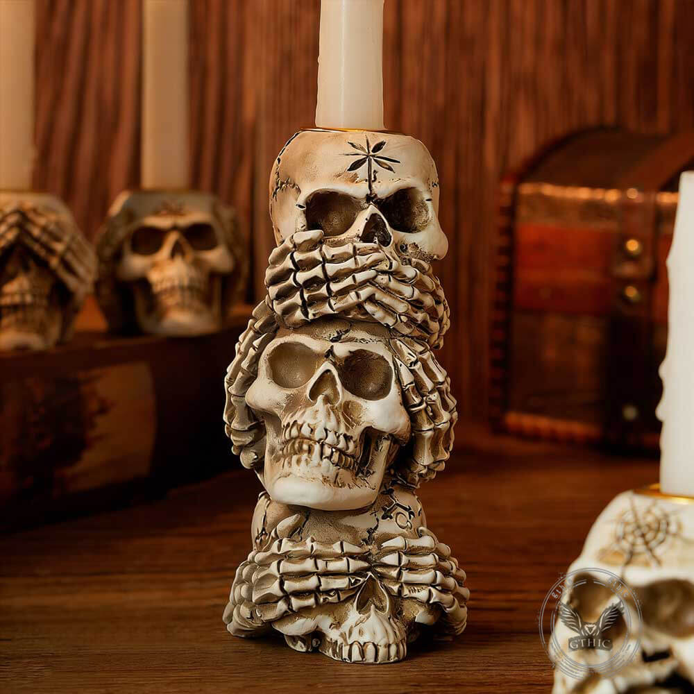 Gothic Three No Halloween Skull Resin Candle Holder | Gthic.com