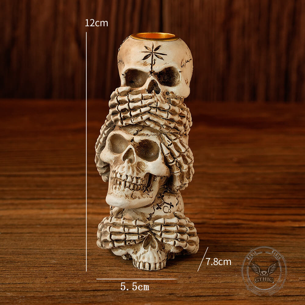 Gothic Three No Halloween Skull Resin Candle Holder