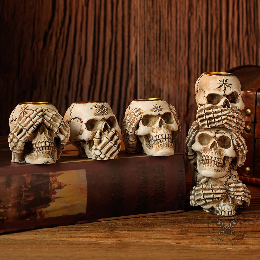 Gothic Three No Halloween Skull Resin Candle Holder | Gthic.com