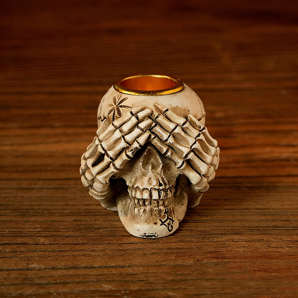 Gothic Three No Halloween Skull Resin Candle Holder