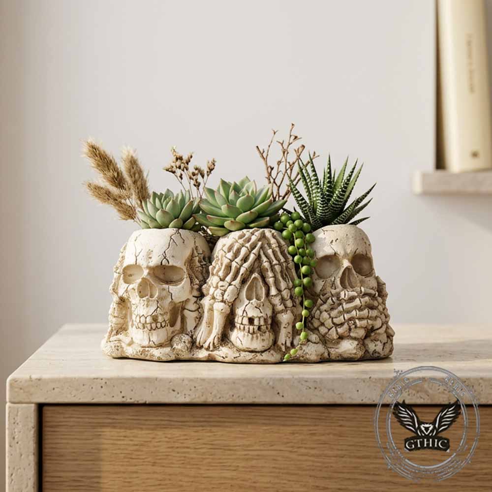 Gothic Three Wise Skulls Resin Vase & Pen Holder | Gthic.com