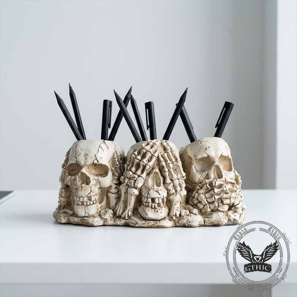 Gothic Three Wise Skulls Resin Vase & Pen Holder | Gthic.com