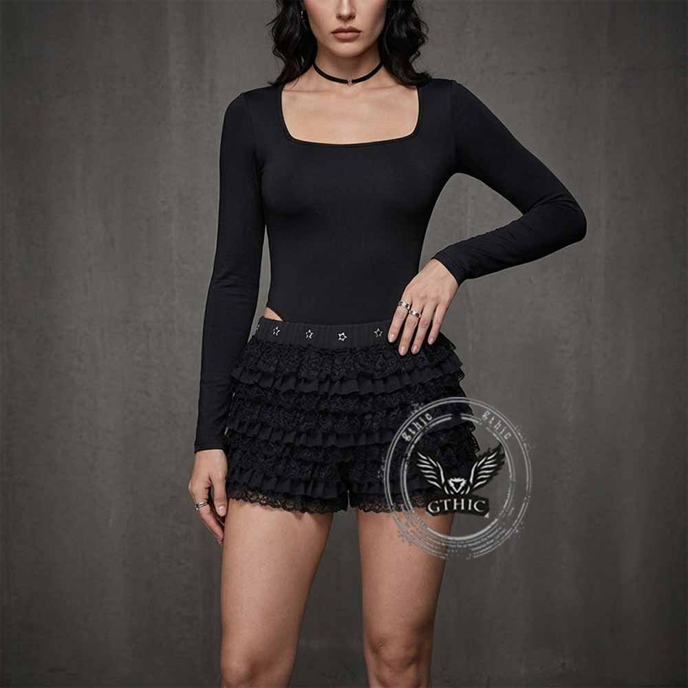 Gothic Tiered Lace Ruffle Cake Skirt Shorts | Gthic.com