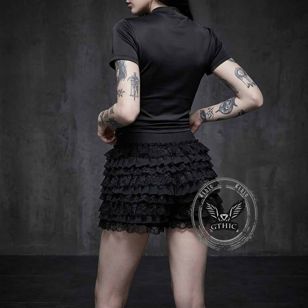 Gothic Tiered Lace Ruffle Cake Skirt Shorts | Gthic.com