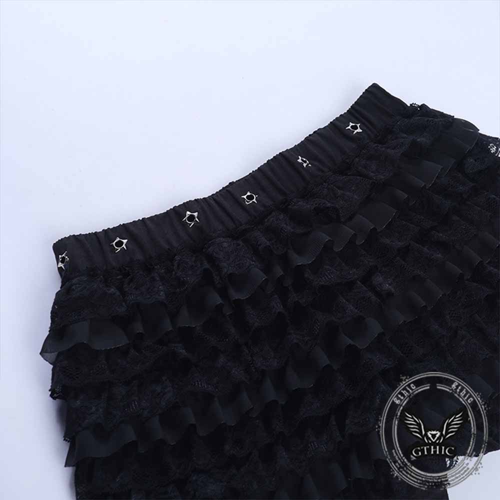 Gothic Tiered Lace Ruffle Cake Skirt Shorts
