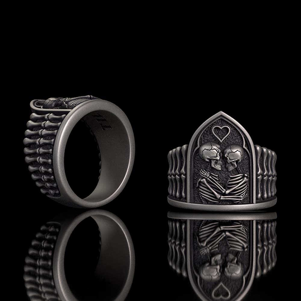 Gothic Till Death Skeleton Lovers Sterling Silver Ring | Gthic.com