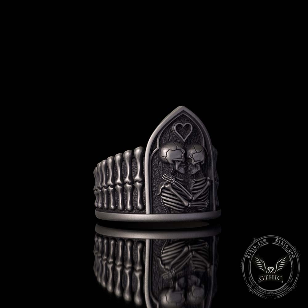 Gothic Till Death Skeleton Lovers Sterling Silver Ring | Gthic.com