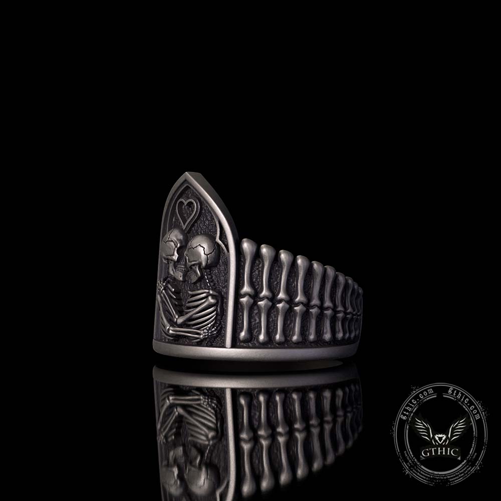 Gothic Till Death Skeleton Lovers Sterling Silver Ring